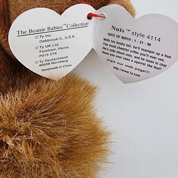 Ty Beanie Baby Nuts the Squirrell 1996 Style 4114 Brown Plush Toy NWT Vintage - Picture 8 of 12